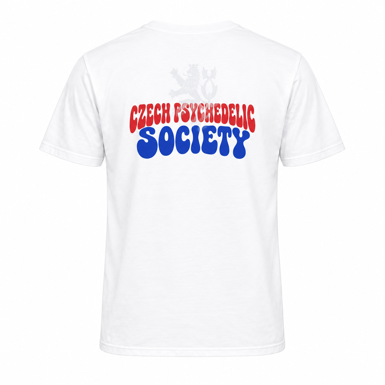 PsiloLion Republic T-shirt — standalone product, back view with Czech Psychedelic Society print